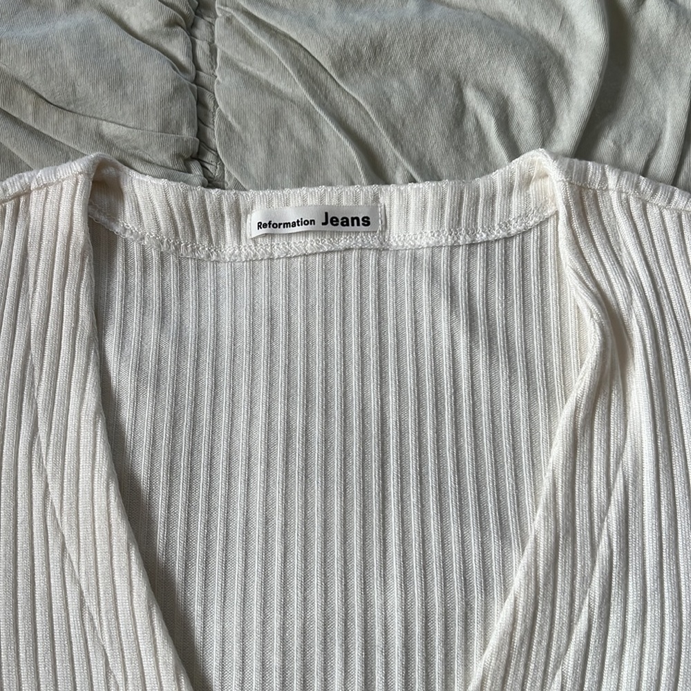 Reformation Cream Ribbed Button-Front Mini Dress - Picture 4 of 5